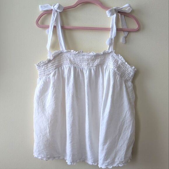 Old Navy Sleeveless Smocked Linen Blend Swing Top White Beach Cottage Size L - Picture 3 of 8